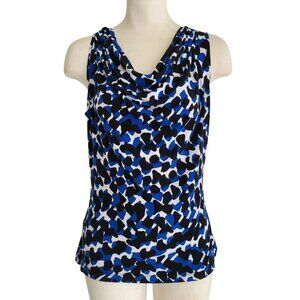 Calvin Klein Geo Print Black / Blue / White Pleated Neck Sleeveless Blouse S